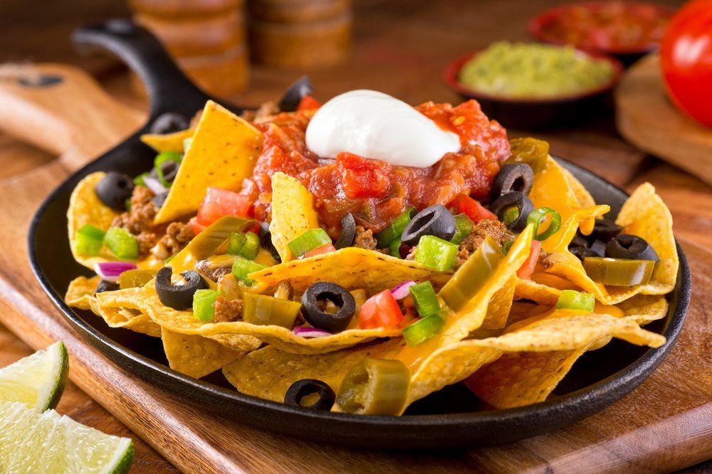 A plate of nachos